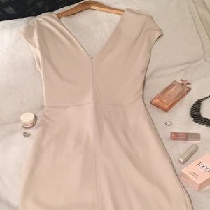 Express Cream Colored V-neck Sheath Dress with Seam Detail